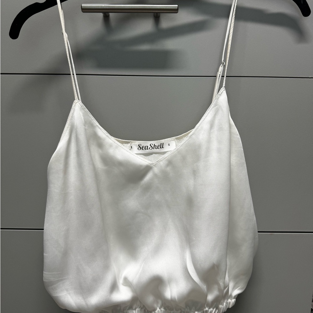 White silk cami crop tank